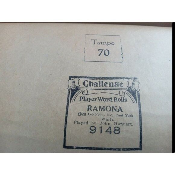 5/$25 Challenge Player Word Piano Roll Ramona John Honnert 1928 Leo Feist - Picture 4 of 5